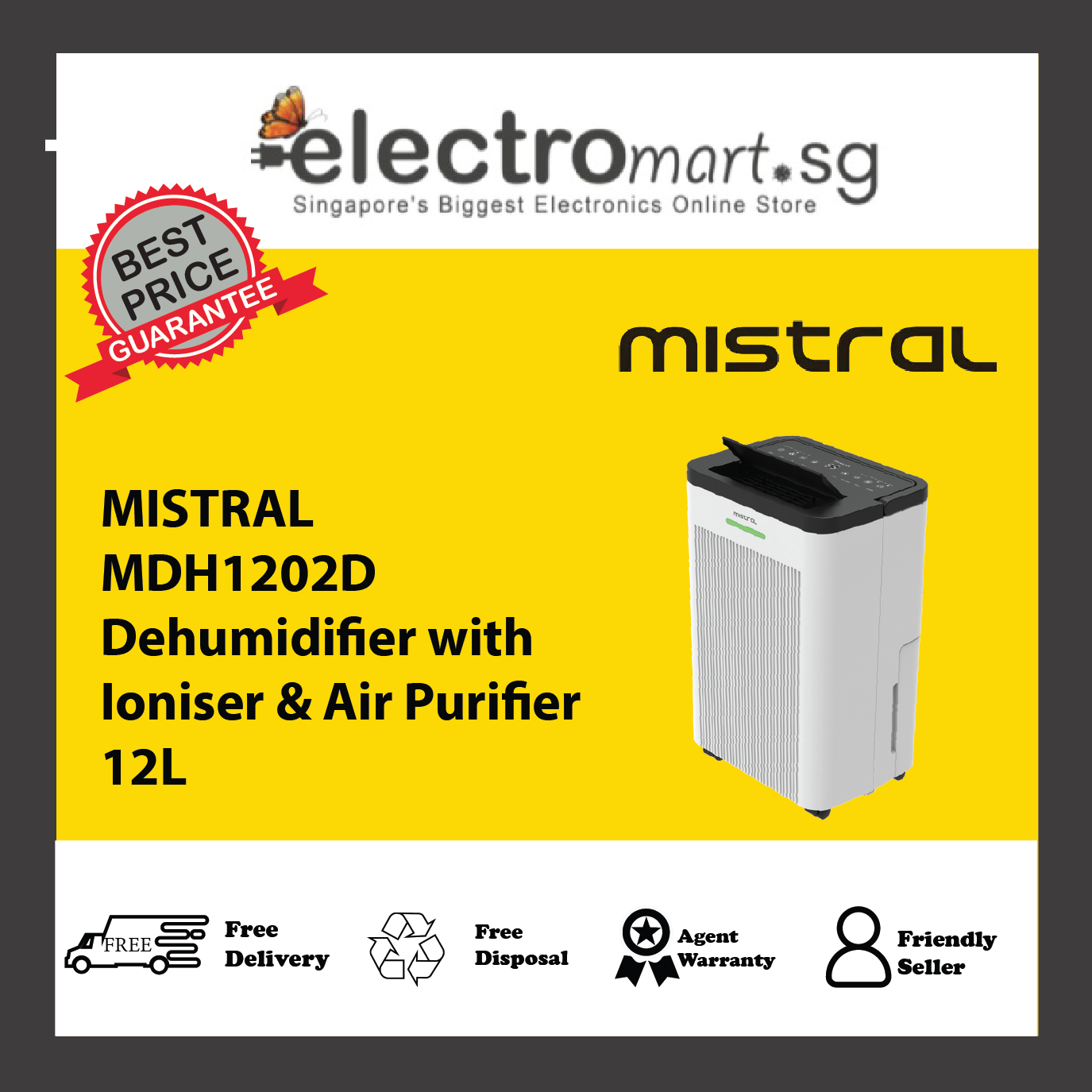MISTRAL MDH1202D Dehumidifier with Ioniser & Air Purifier 12L