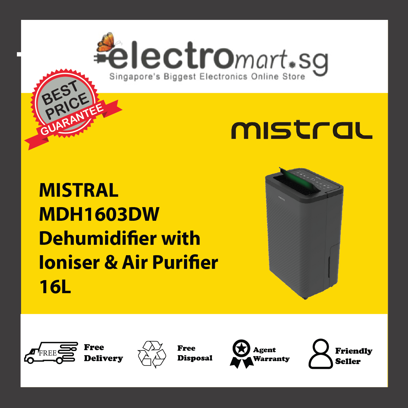 MISTRAL MDH1603DW Dehumidifier with Ioniser & Air Purifier 16L