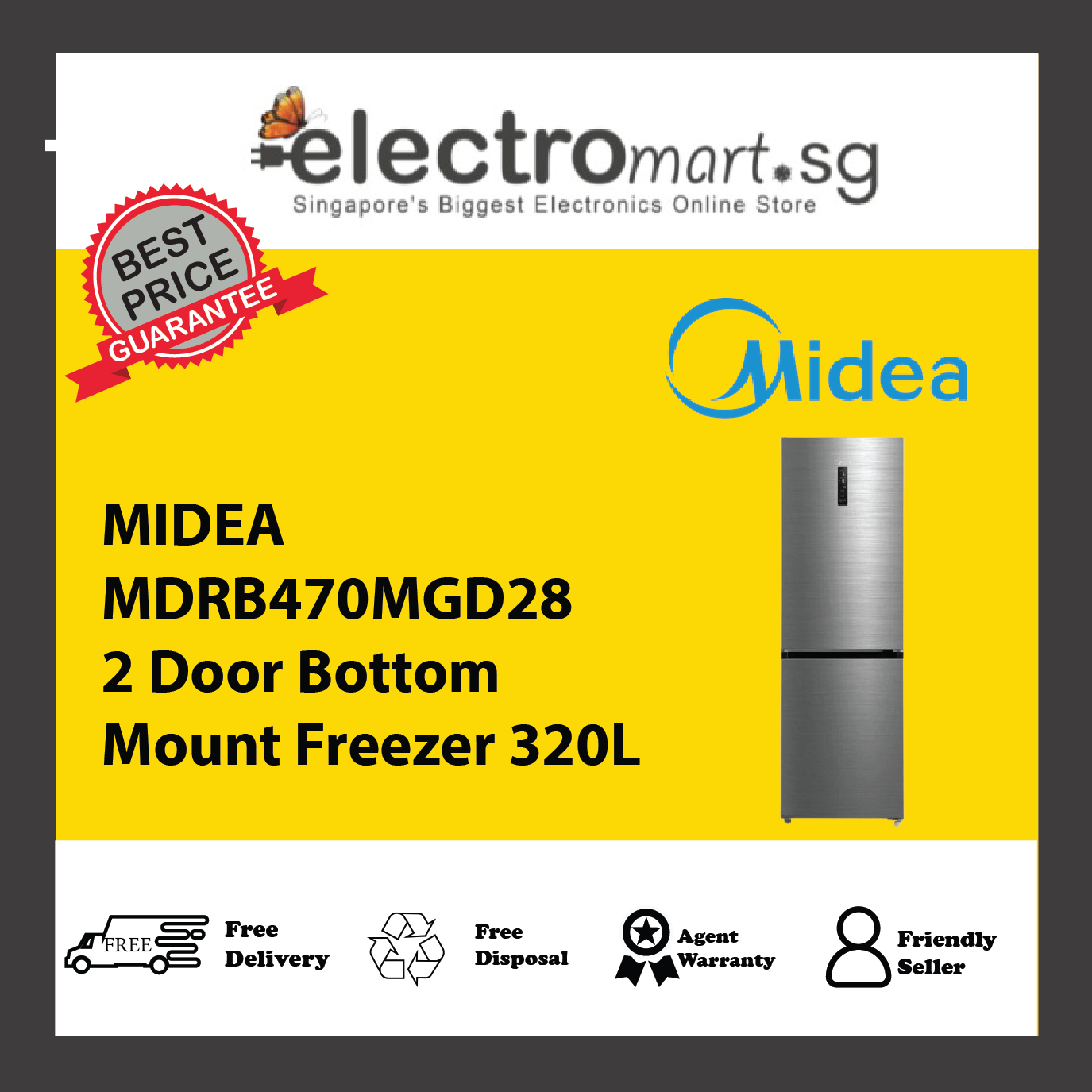 MIDEA MDRB470MGD28 2 Door Bottom Mount Freezer 320L