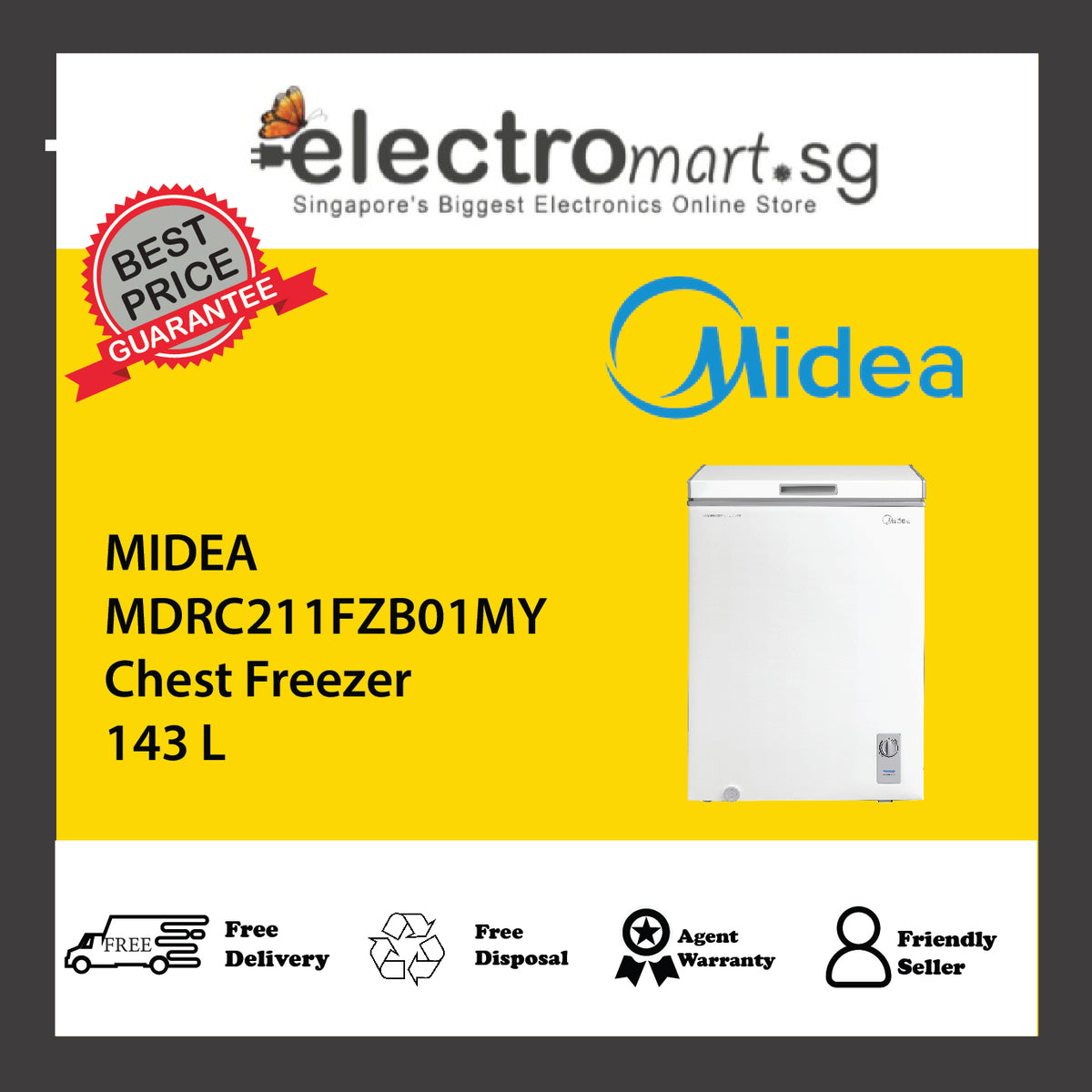 MIDEA MDRC211FZB01MY Chest Freezer 143L