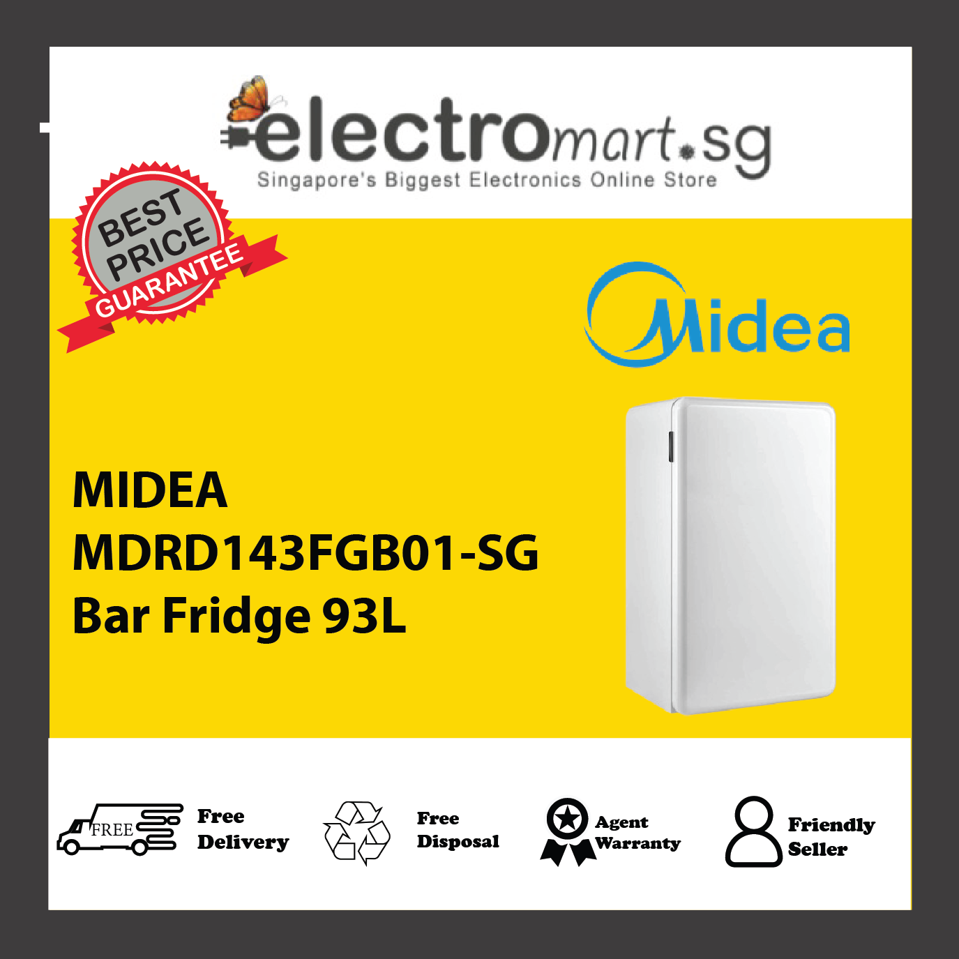 MIDEA MDRD143FGB01-SG Bar Fridge 93L