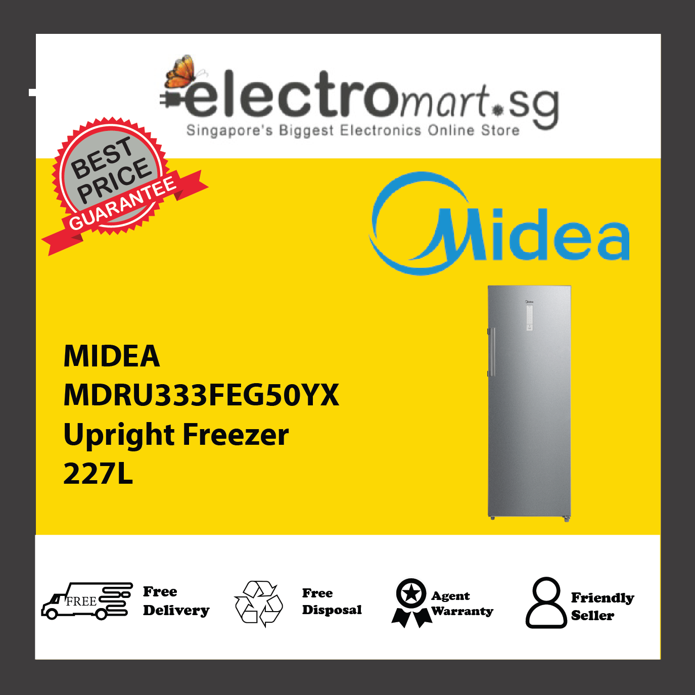 MIDEA MDRU333FEG50YX Upright Freezer 227L