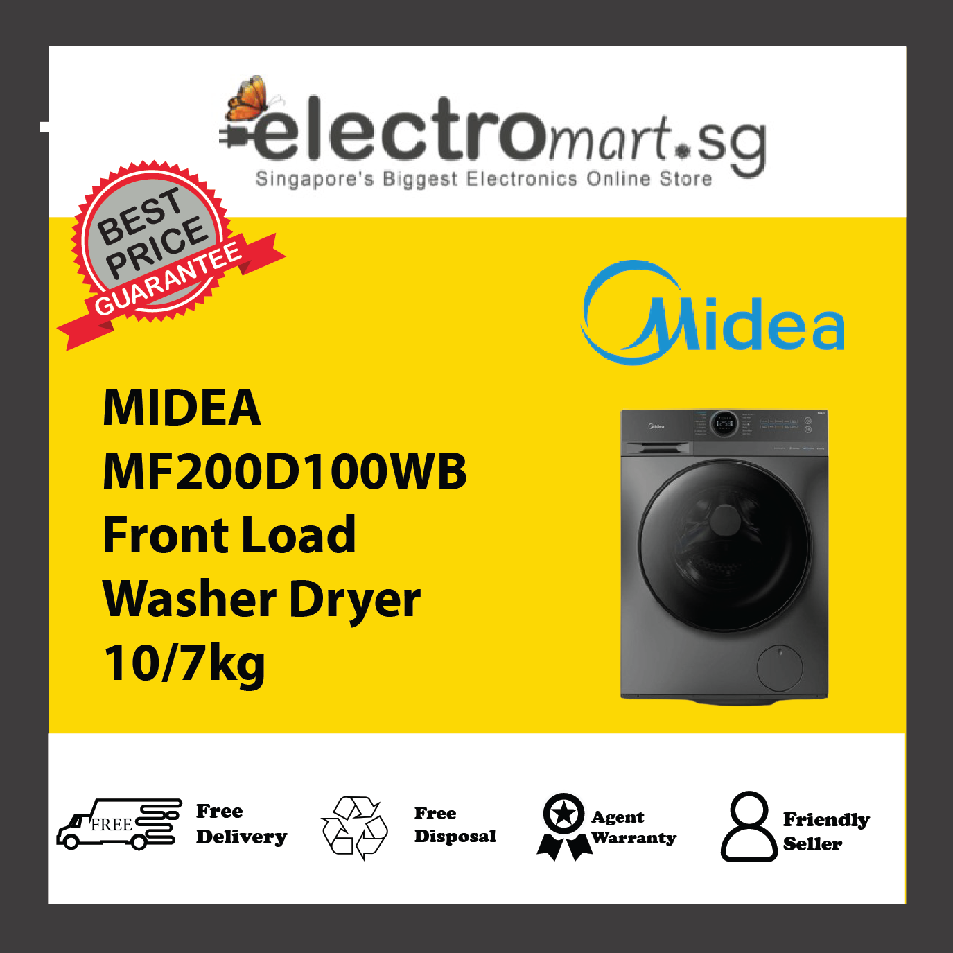 MIDEA MF200D100WB Front Load Washer Dryer 10/7kg