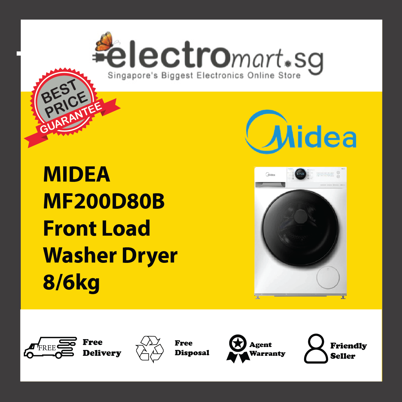 MIDEA MF200D80B Front Load Washer Dryer 8/6kg