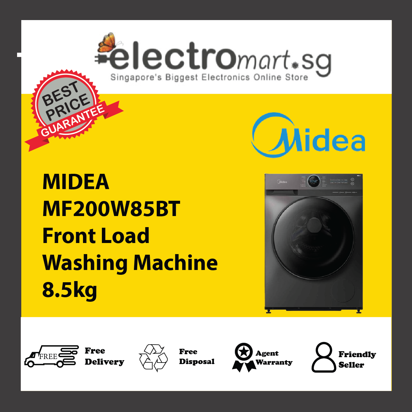 MIDEA MF200W85BT Front Load  Washing Machine 8.5kg