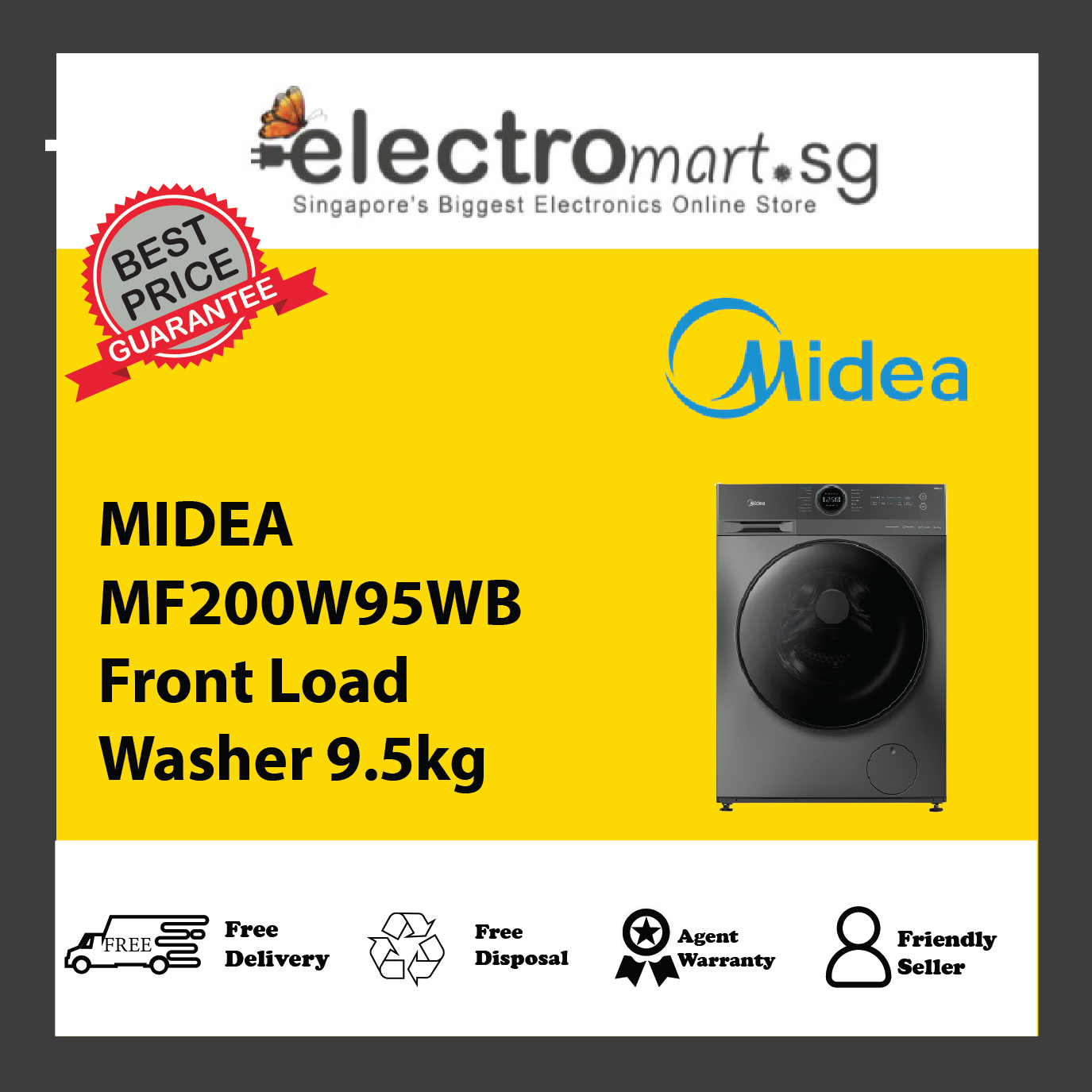 MIDEA MF200W95WB Front Load Washer 9.5kg