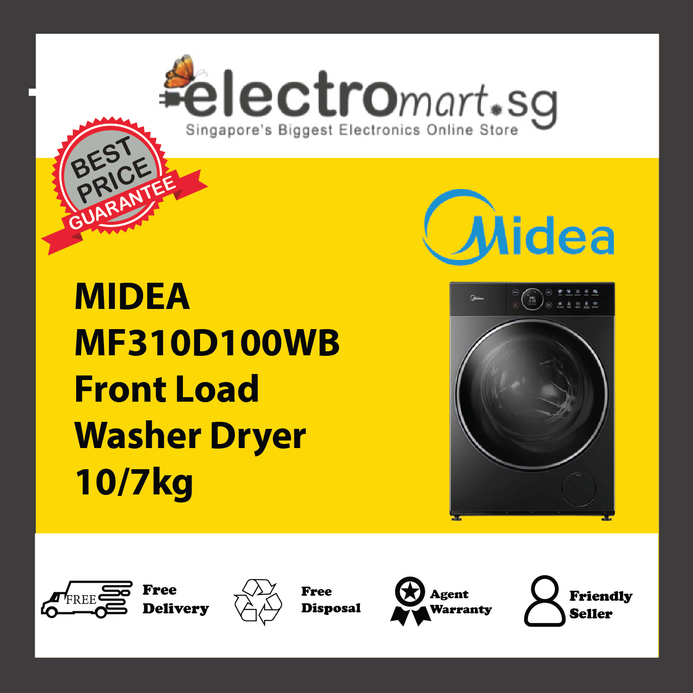 MIDEA MF310D100WB Front Load Washer Dryer 10/7kg