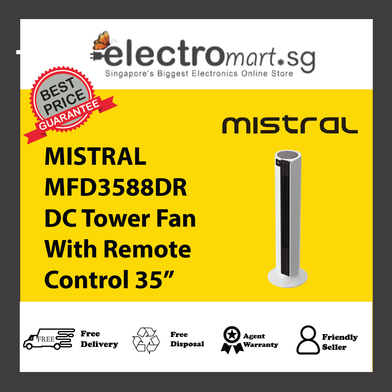 MISTRAL MFD3588DR DC Tower Fan With Remote Control 35”