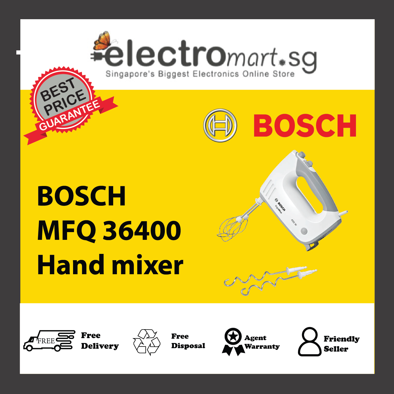 BOSCH MFQ 36400 Hand mixer ErgoMixx 450 W White,