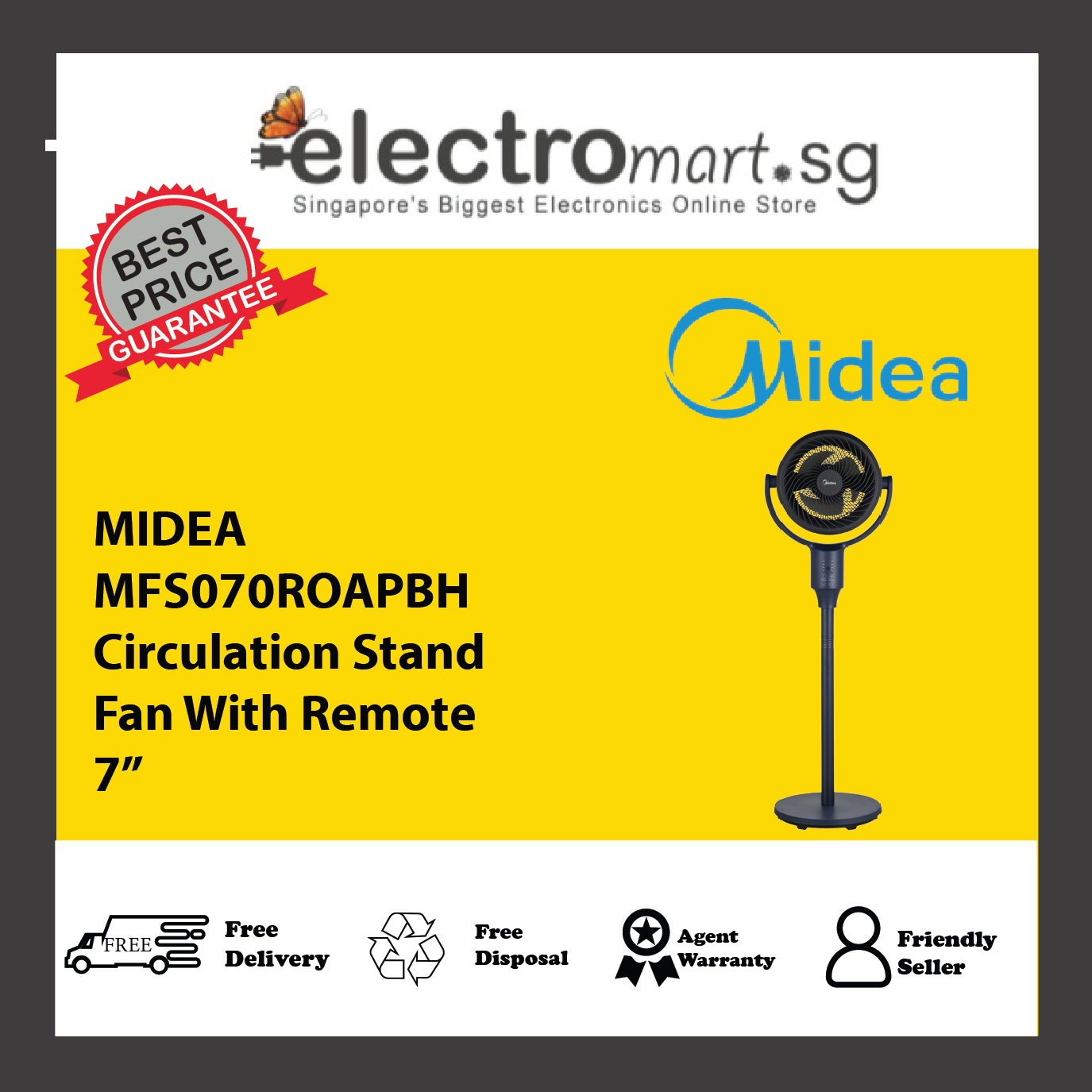 MIDEA MFS070ROAPBH Circulation Stand Fan 7”