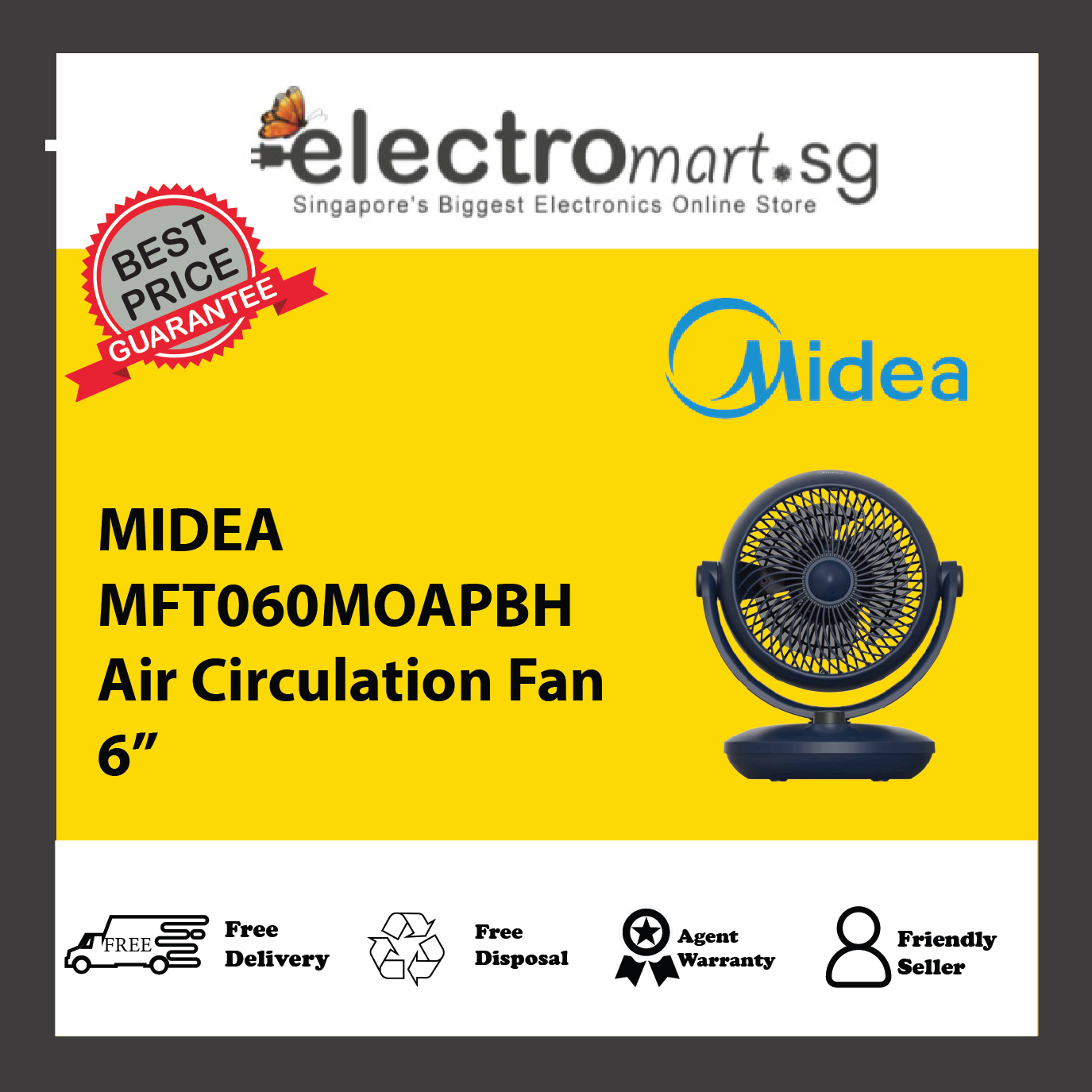 MIDEA MFT060MOAPBH Air Circulation Fan 6”