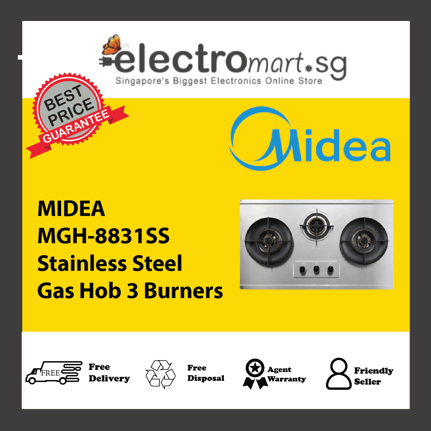 MIDEA MGH-8831SS Stainless Steel Gas Hob 3 Burners