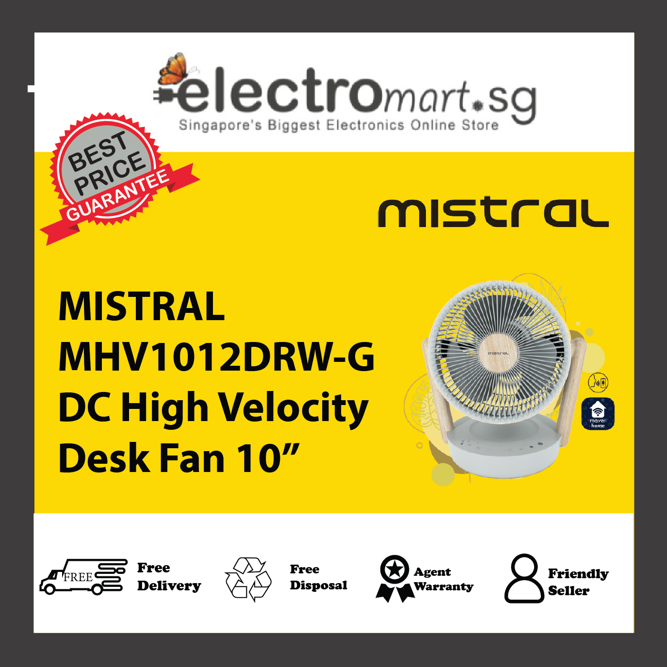 MISTRAL MHV1012DRW-G DC High Velocity Desk Fan With WIFI & Remote 10”