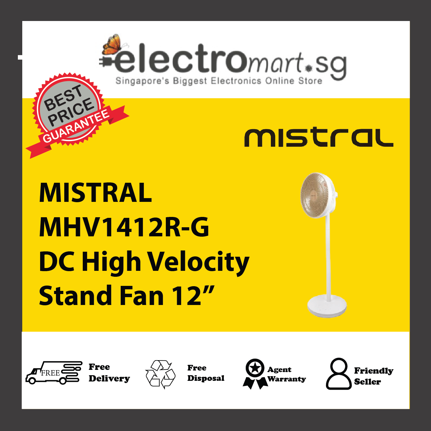 MISTRAL MHV1412R-G DC High Velocity Stand Fan 12”