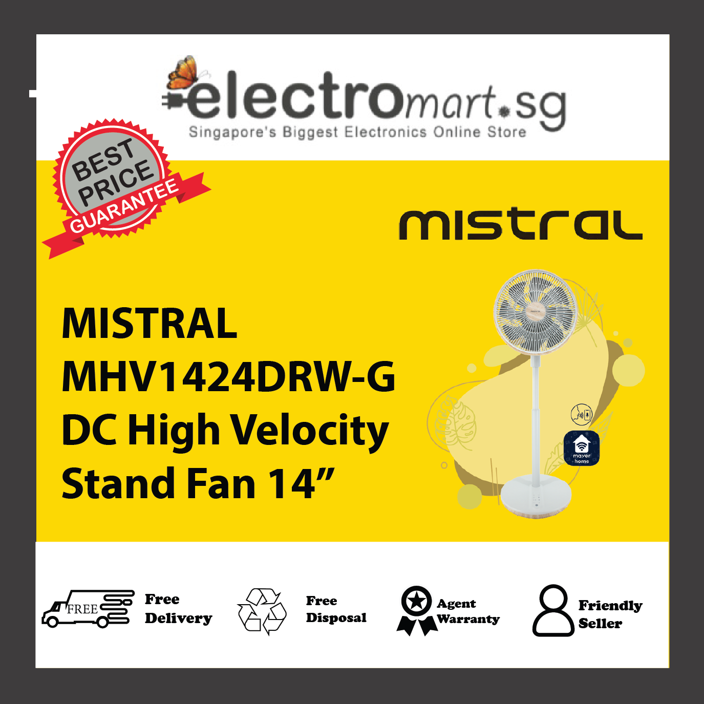 MISTRAL MHV1424DRW-G DC High Velocity Stand Fan with WIFI & Remote 14”