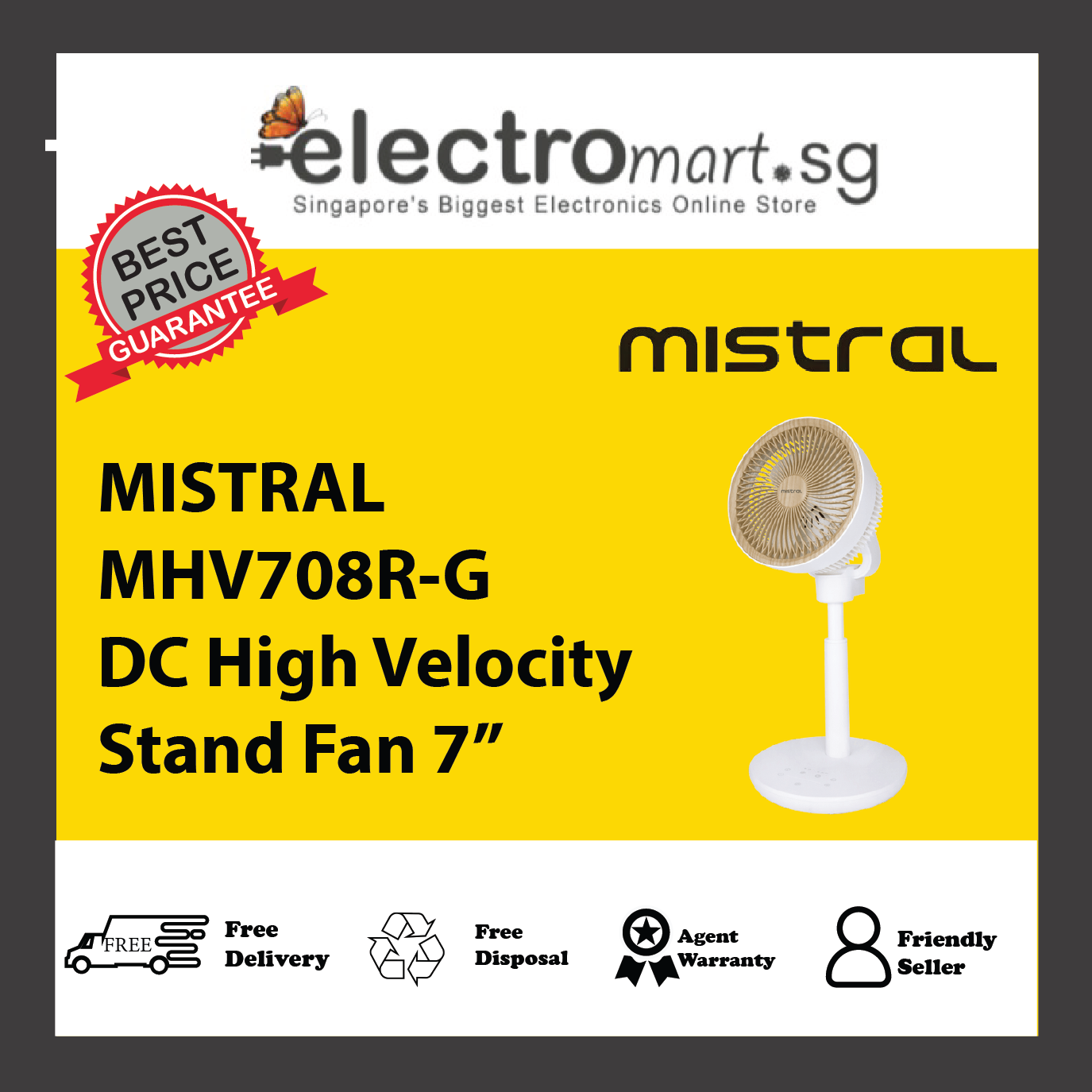 MISTRAL MHV708R-G DC High Velocity Stand Fan 7”