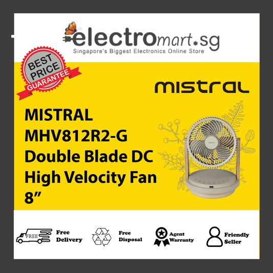 MISTRAL MHV812R2-G Double Blade DC High Velocity Fan with Remote 8”