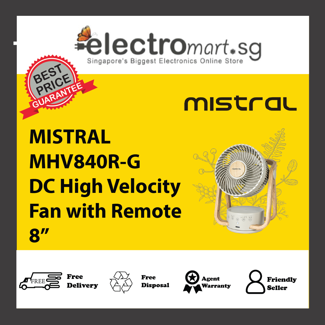 MISTRAL MHV840R-G DC High Velocity Fan with Remote 8”