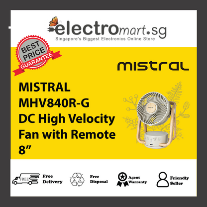 MISTRAL MHV840R-G DC High Velocity Fan with Remote 8”