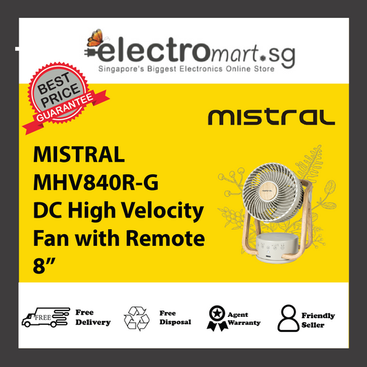 MISTRAL MHV840R-G DC High Velocity Fan with Remote 8”