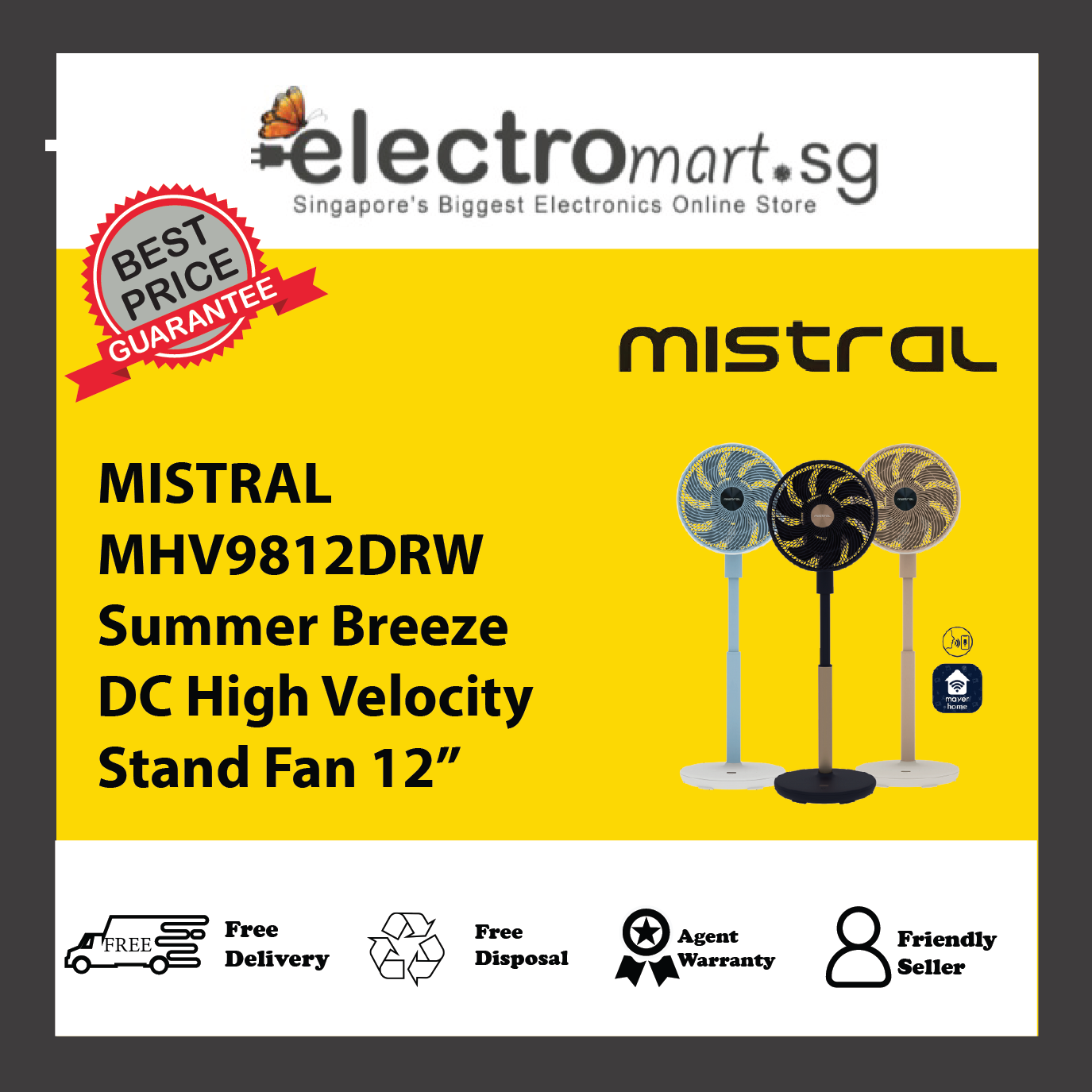 MISTRAL MHV9812DRW Summer Breeze DC High Velocity Stand Fan 12”