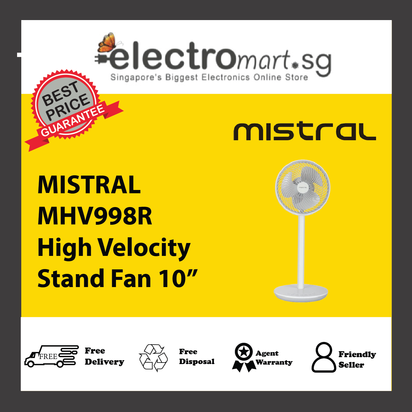 MISTRAL MHV998R 10" High Velocity Stand Fan With Remote Control