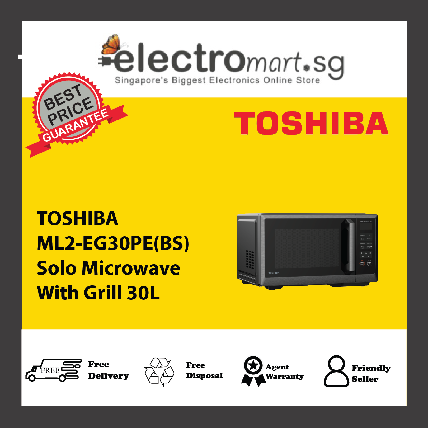 TOSHIBA ML2-EG30PE(BS) Solo Microwave With Grill 30L