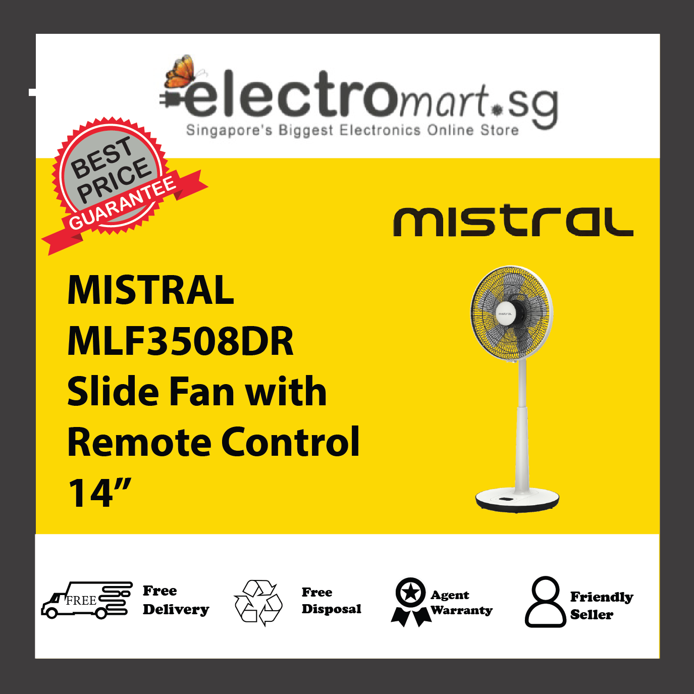MISTRAL MLF3508DR Slide Fan with Remote Control 14”