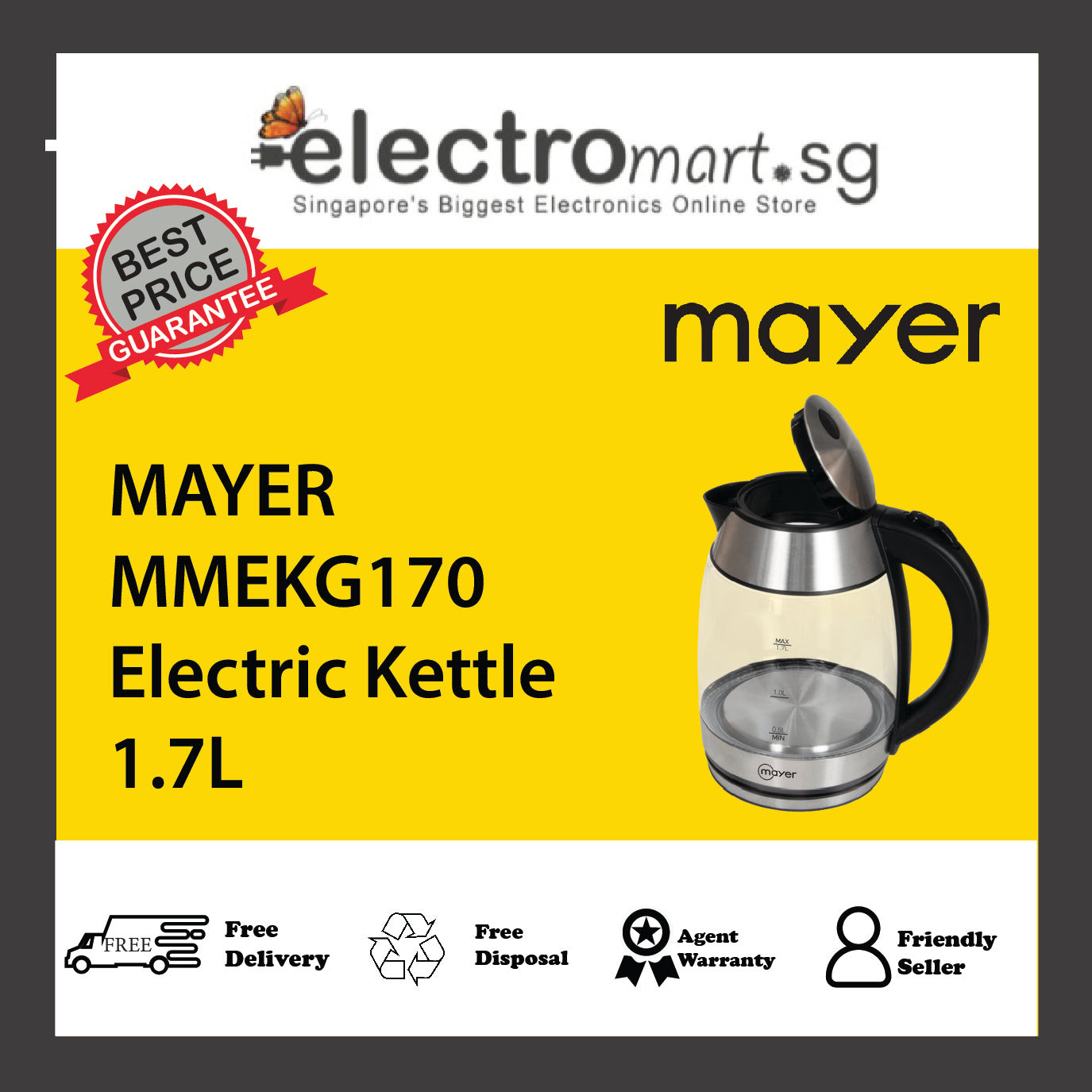 MAYER MMEKG170 Electric Glass Kettle 1.7L