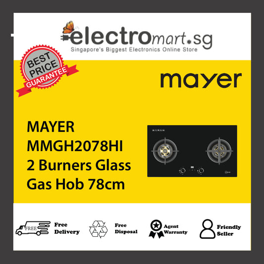 MAYER MMGH2078HI 2 Burners Glass Gas Hob 78cm