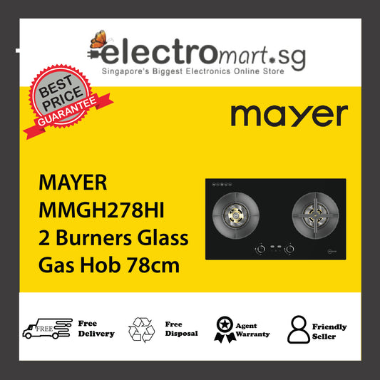MAYER MMGH278HI 2 Burners Glass Gas Hob 78cm
