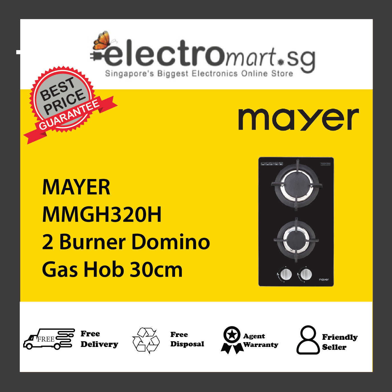 MAYER MMGH320H 2 Burner Domino Gas Hob 30cm