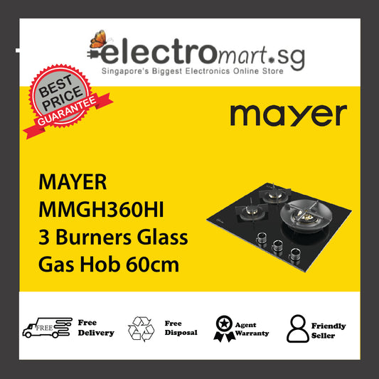 MAYER MMGH360HI 3 Burners Glass Gas Hob 60cm