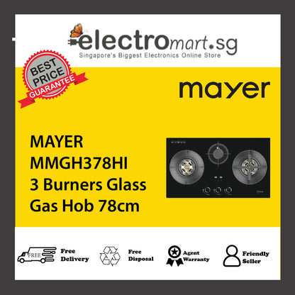 MAYER MMGH378HI 3 Burners Glass Gas Hob 78cm
