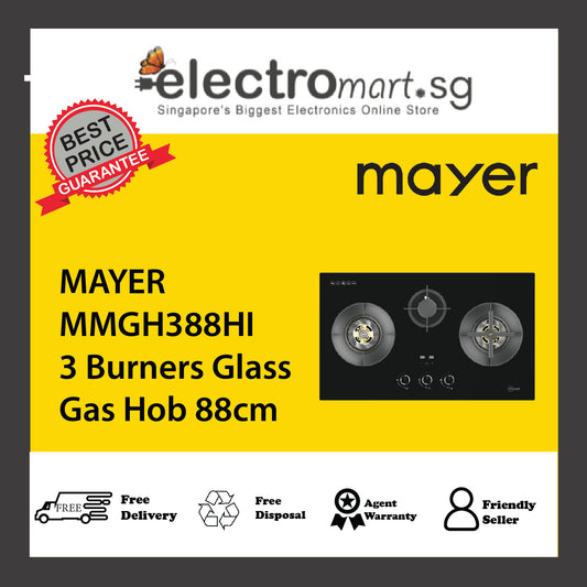 MAYER MMGH388HI 3 Burners Glass Gas Hob 88cm