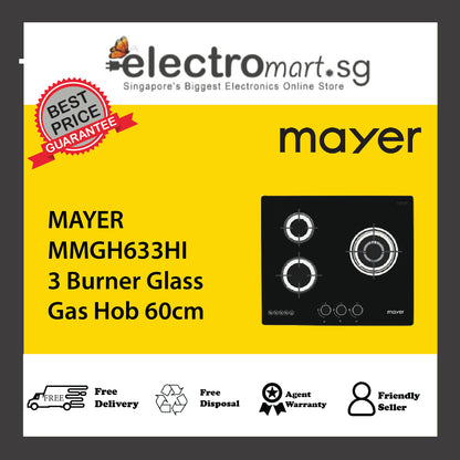 MAYER MMGH633HI 3 Burner Glass Gas Hob 60cm