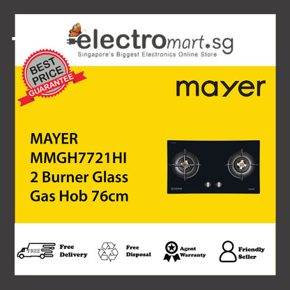 MAYER MMGH7721HI 2 Burner Glass Gas Hob 76cm