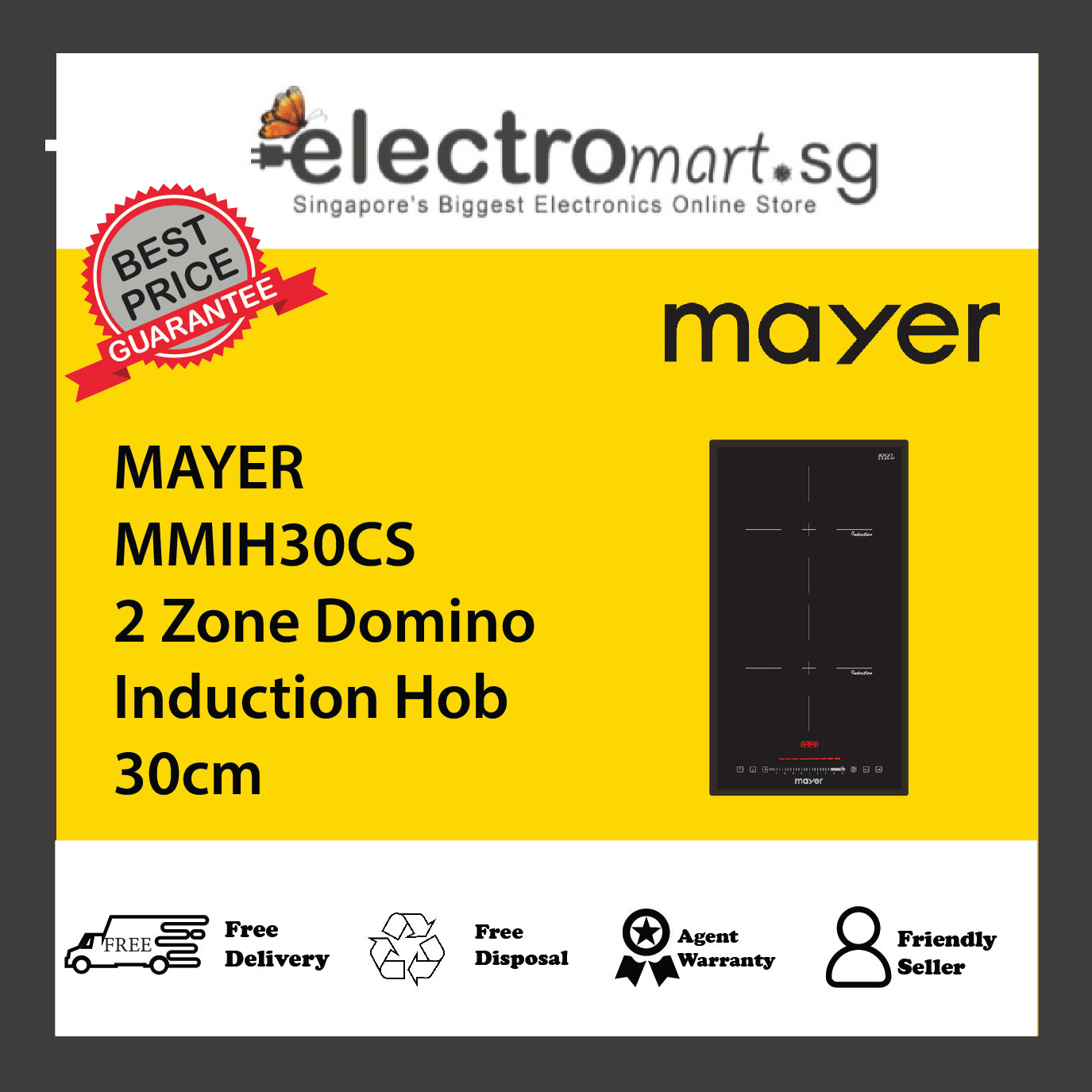 MAYER MMIH30CS 2 Zone Domino Induction Hob with Slider 30cm