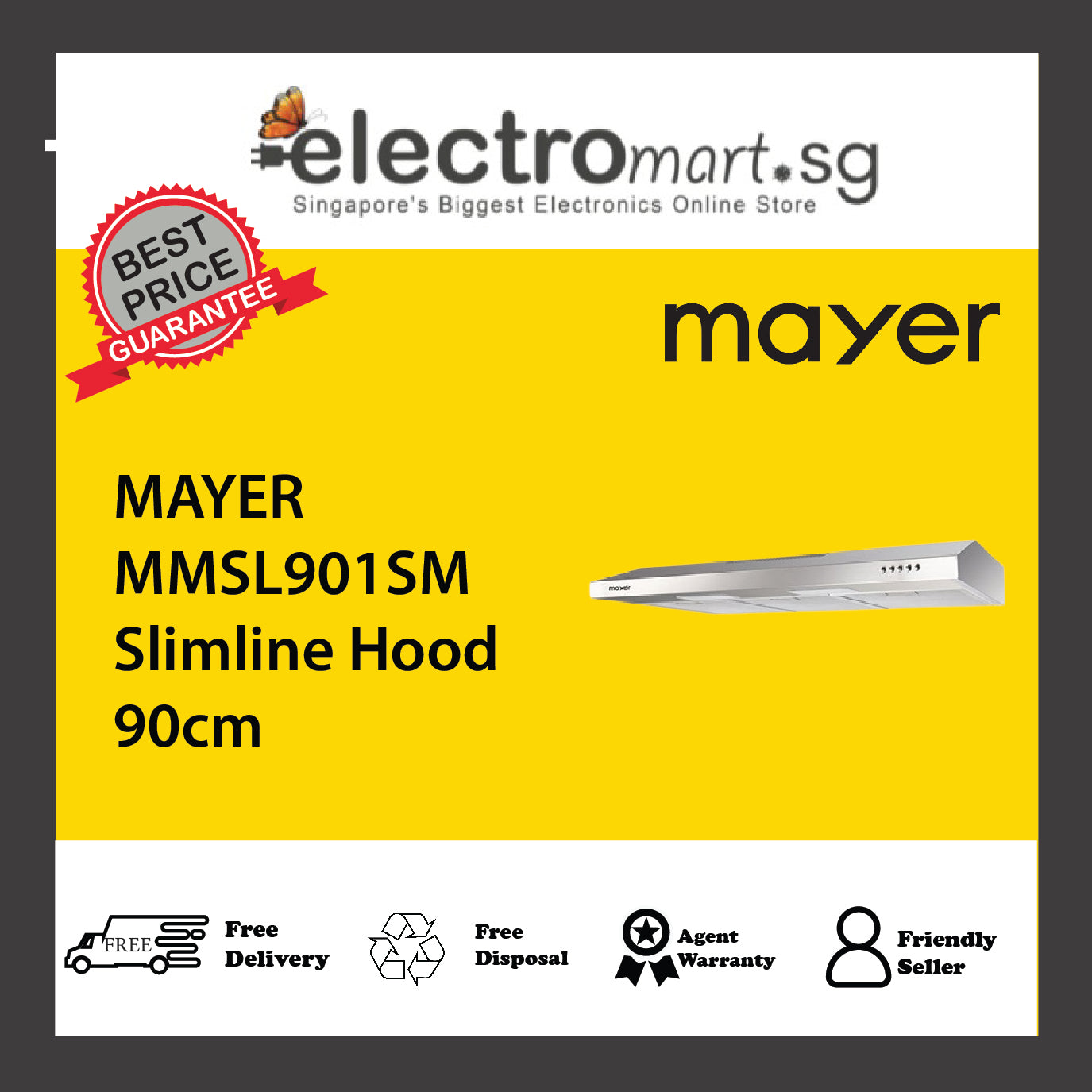MAYER MMSL901SM Slimline Hood 90cm