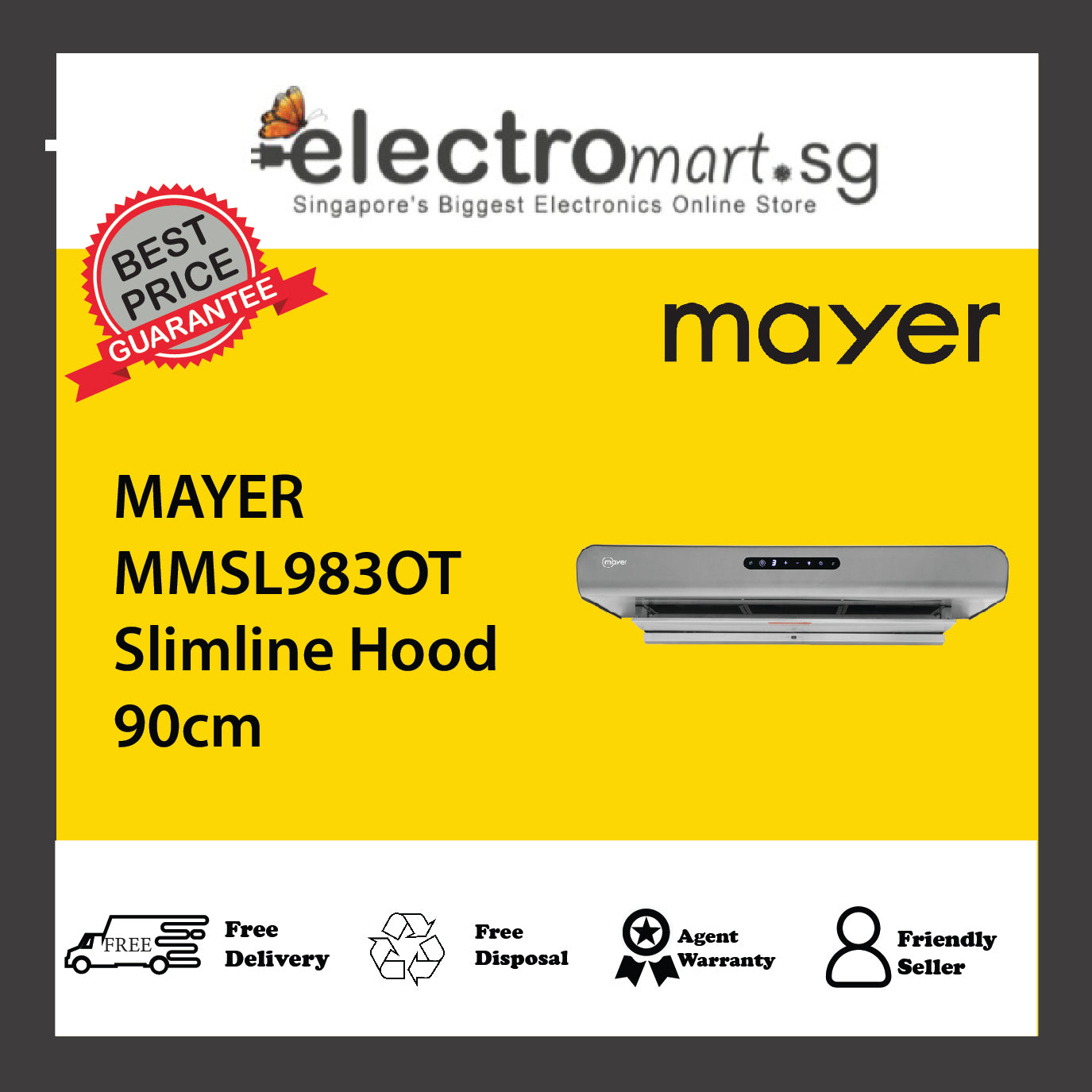 MAYER MMSL983OT Slimline Hood 90cm