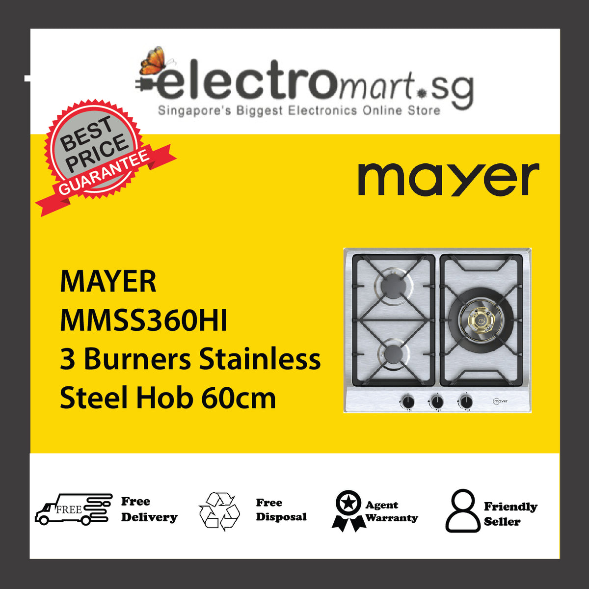 MAYER MMSS360HI 3 Burners Stainless Steel Hob 60cm