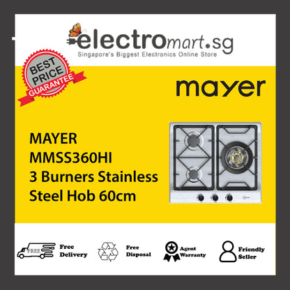 MAYER MMSS360HI 3 Burners Stainless Steel Hob 60cm