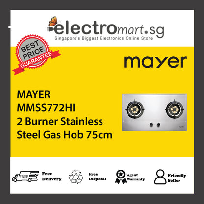 MAYER MMSS772HI 2 Burner Stainless Steel Gas Hob 75cm