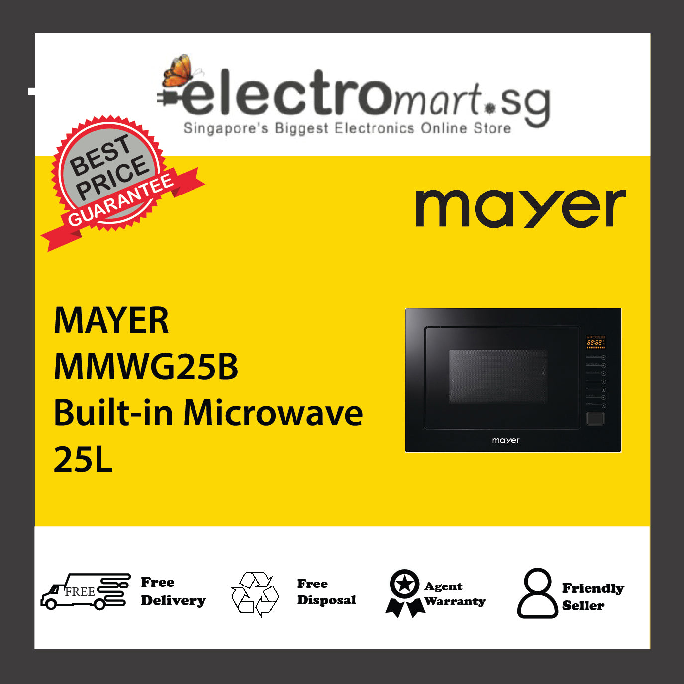 MAYER MMWG25B Built-in Microwave Oven with Grill 25L