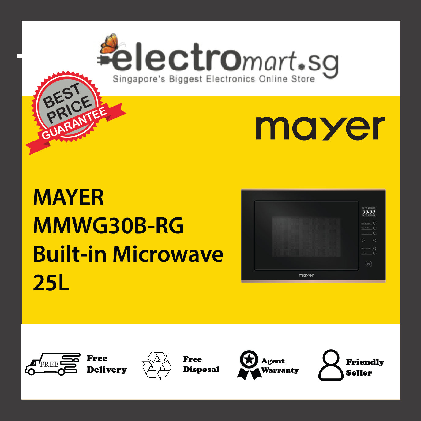 MAYER MMWG30B-RG Built-in Microwave Oven with Grill 25L