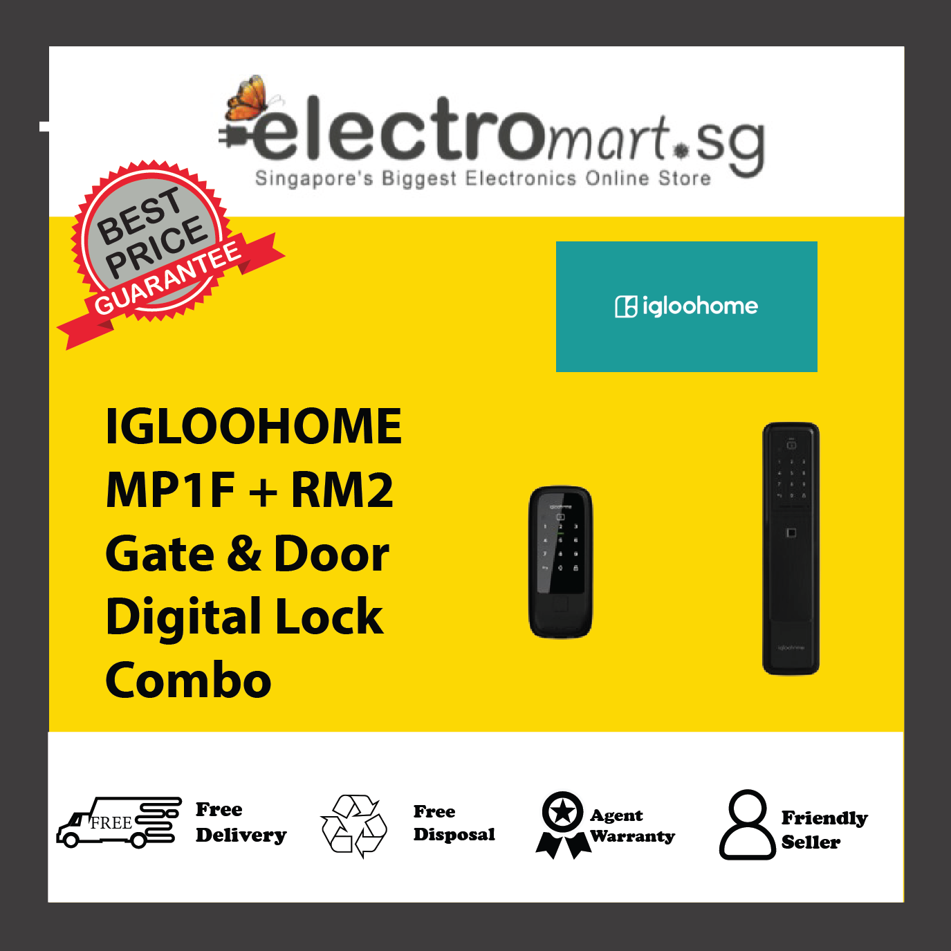 IGLOOHOME MP1F + RM2 Gate & Door Digital Lock Combo