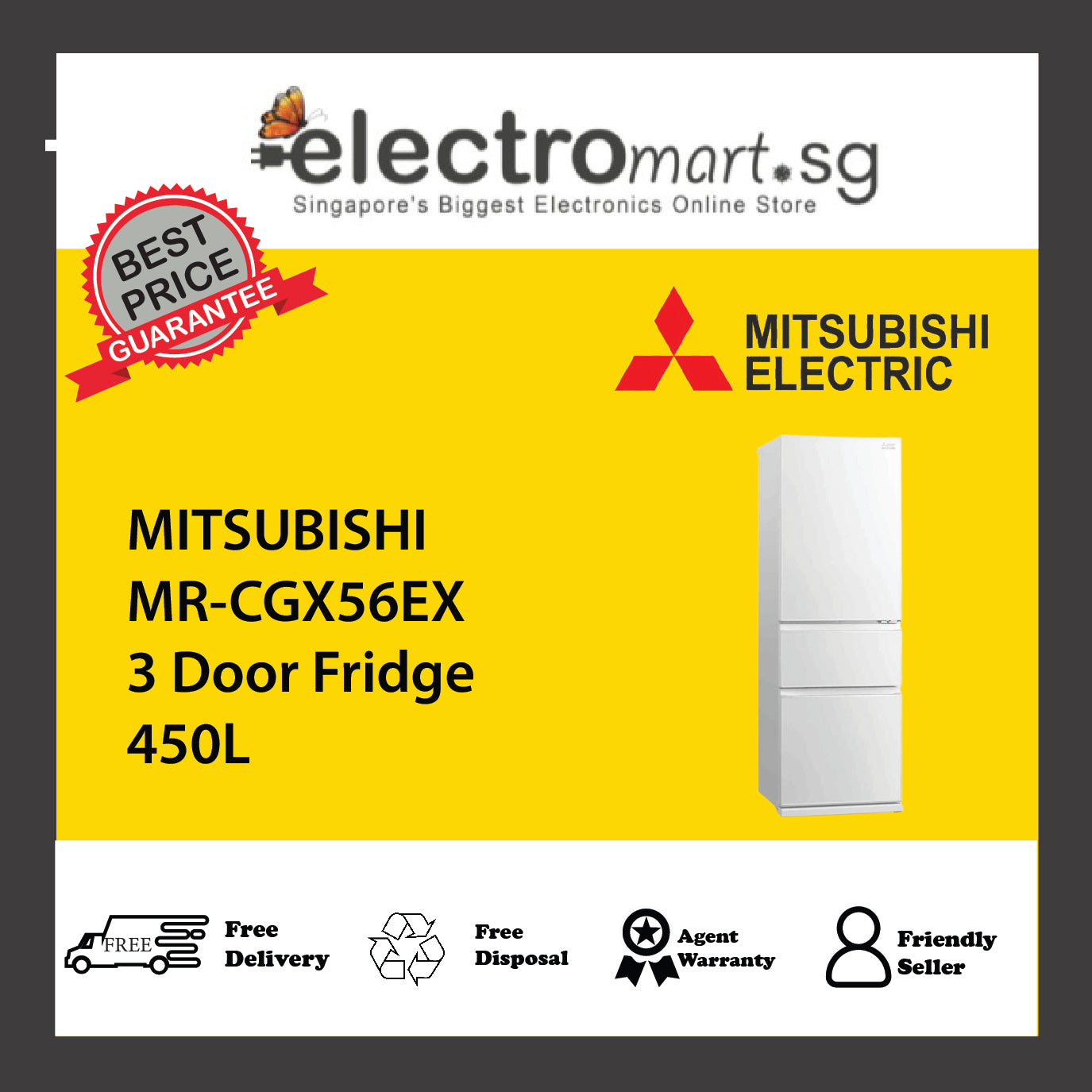 MITSUBISHI MR-CGX56EX 3 Door Fridge 450L