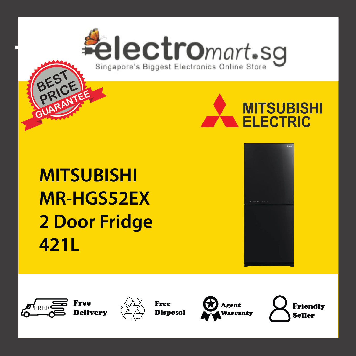 MITSUBISHI MR-HGS52EX 2 Door Fridge 421L
