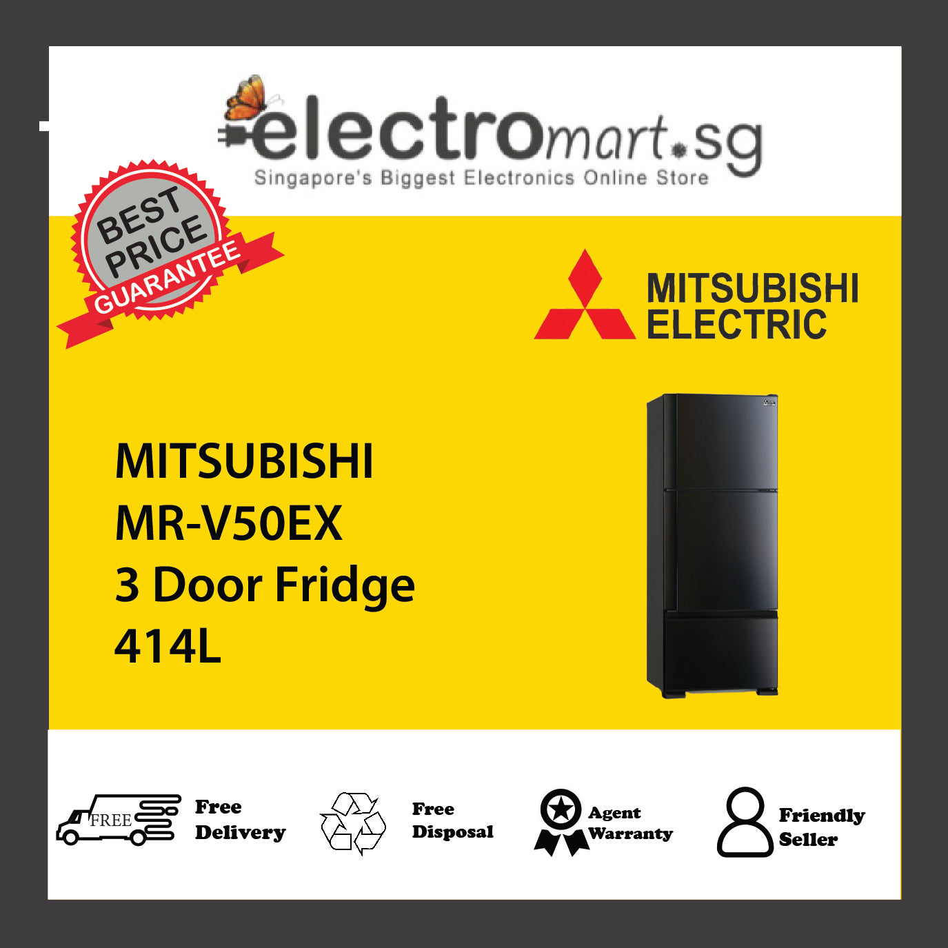 MITSUBISHI MR-V50EX 3 Door Fridge 414L