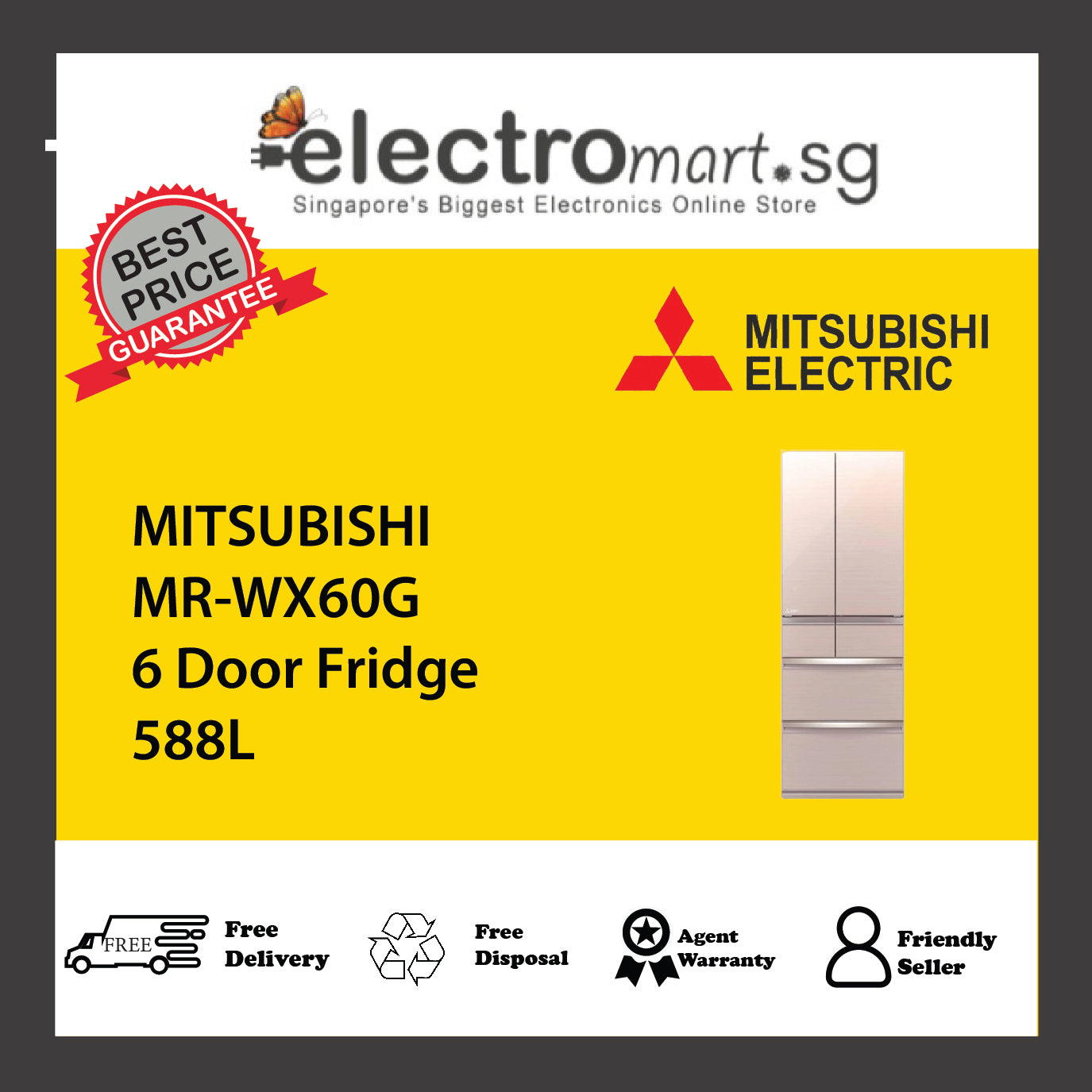 MITSUBISHI MR-WX60G 6 Door Fridge 588L